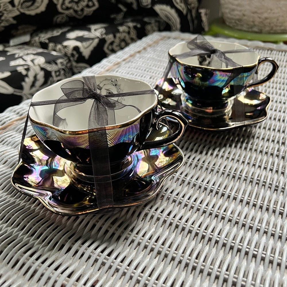 Elegance Halloween Blue/Gold teacup set of 2